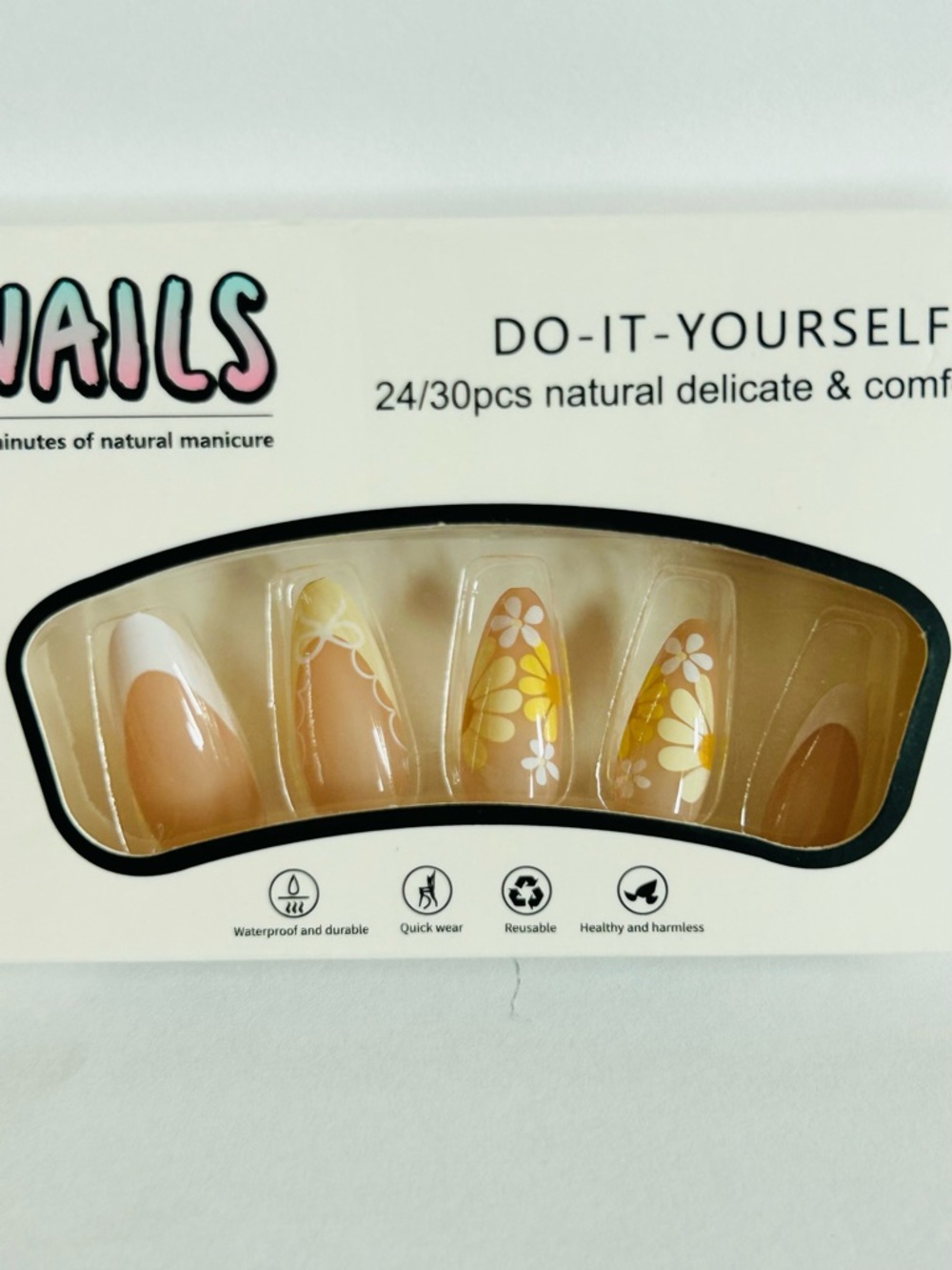 Do-It-Yourself Floral Yellow Acrylic Press-On Nails